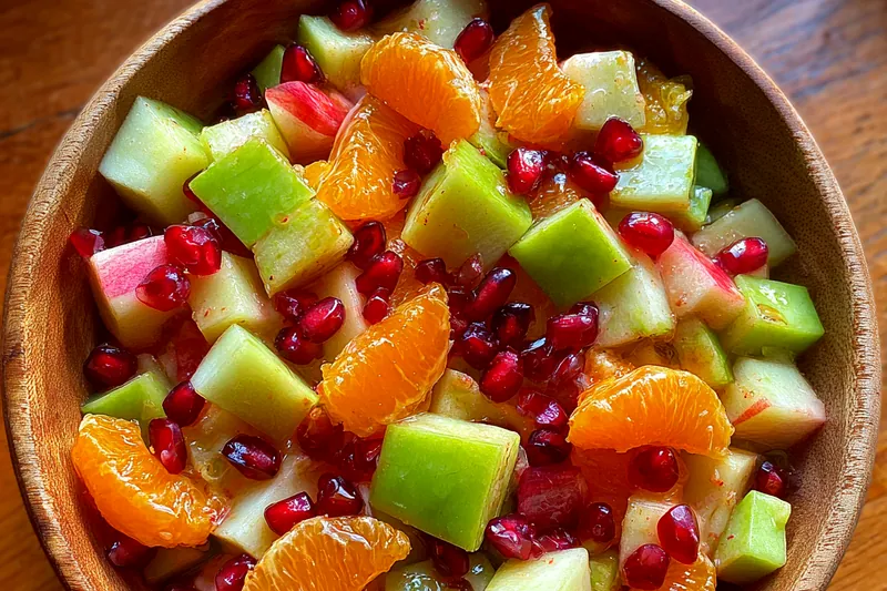 A vibrant display of fresh seasonal fruits ready to be combined into a salad.