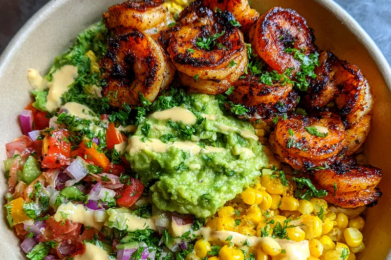 Fresh ingredients for Zesty Grilled Shrimp Bowl